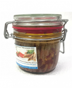 Filetti di acciughe con Peperoncino Rosso all'olio di oliva in Vaso